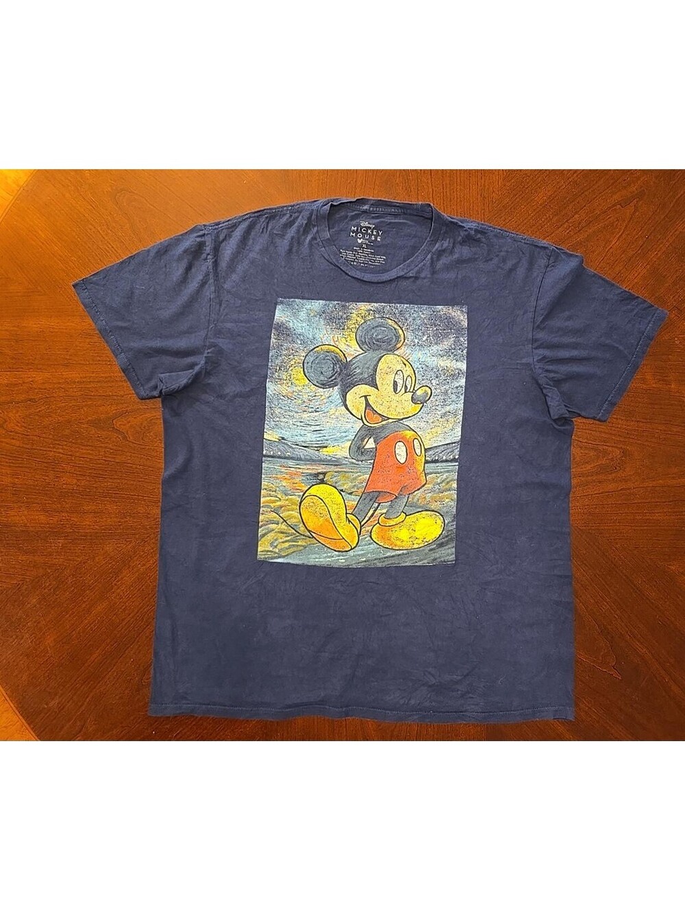 Disney Mickey Mouse Starry Night Van Gogh Graphic T Shirt Men's XL Navy